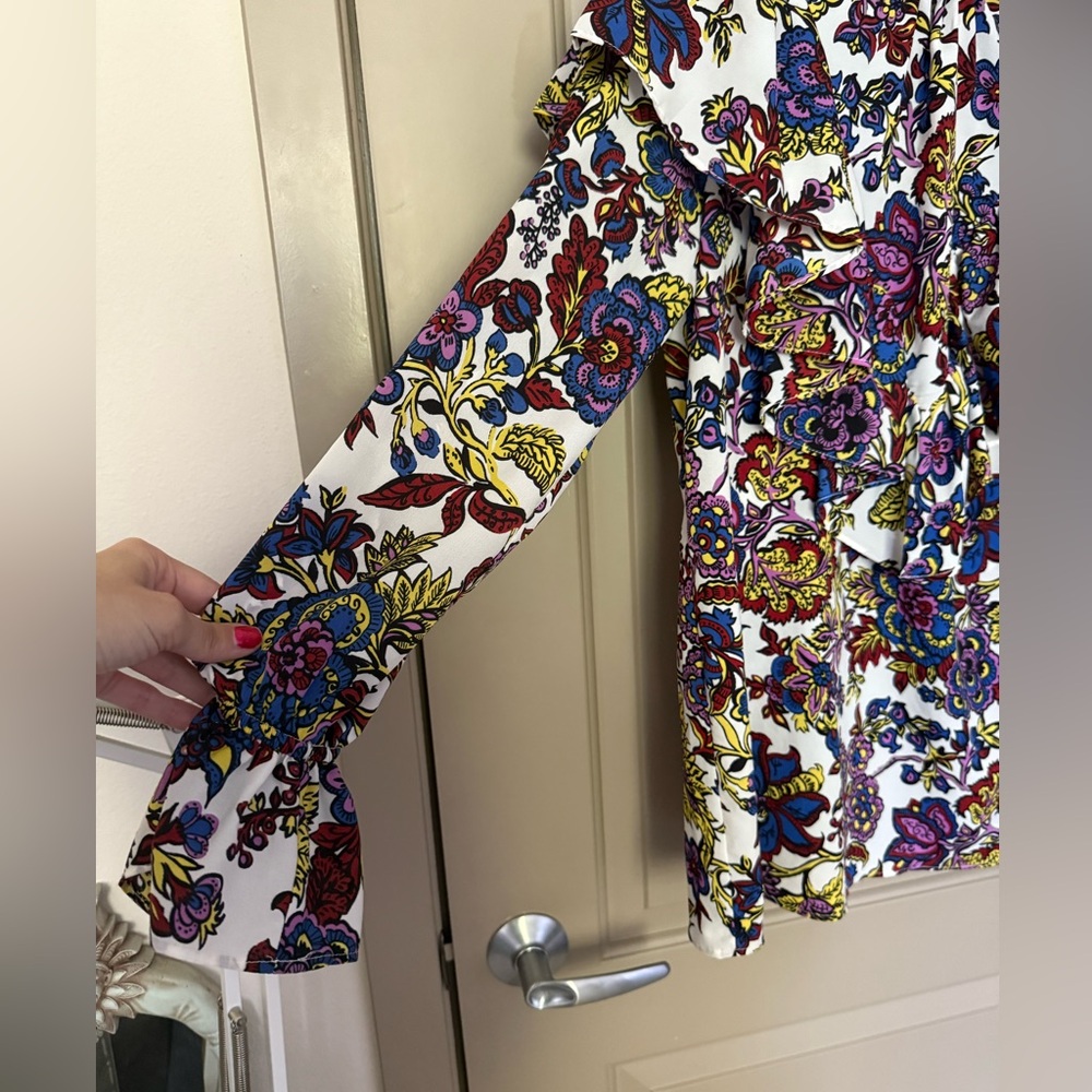 Topshop Multicolored Ruffled Cap Sleeve Blouse - Picture 4 of 6